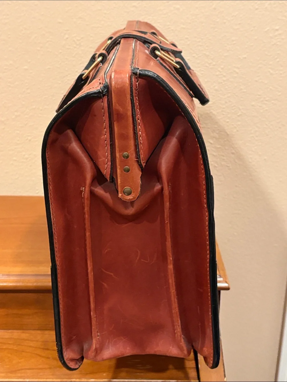 Vintage Schlesinger Men's Belting Leather Briefcase Bag in Cognac Brown